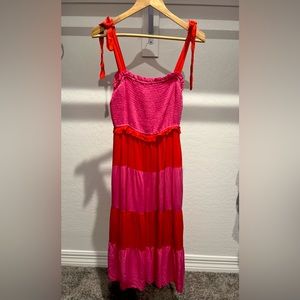 Red and Pink Tiered Dress